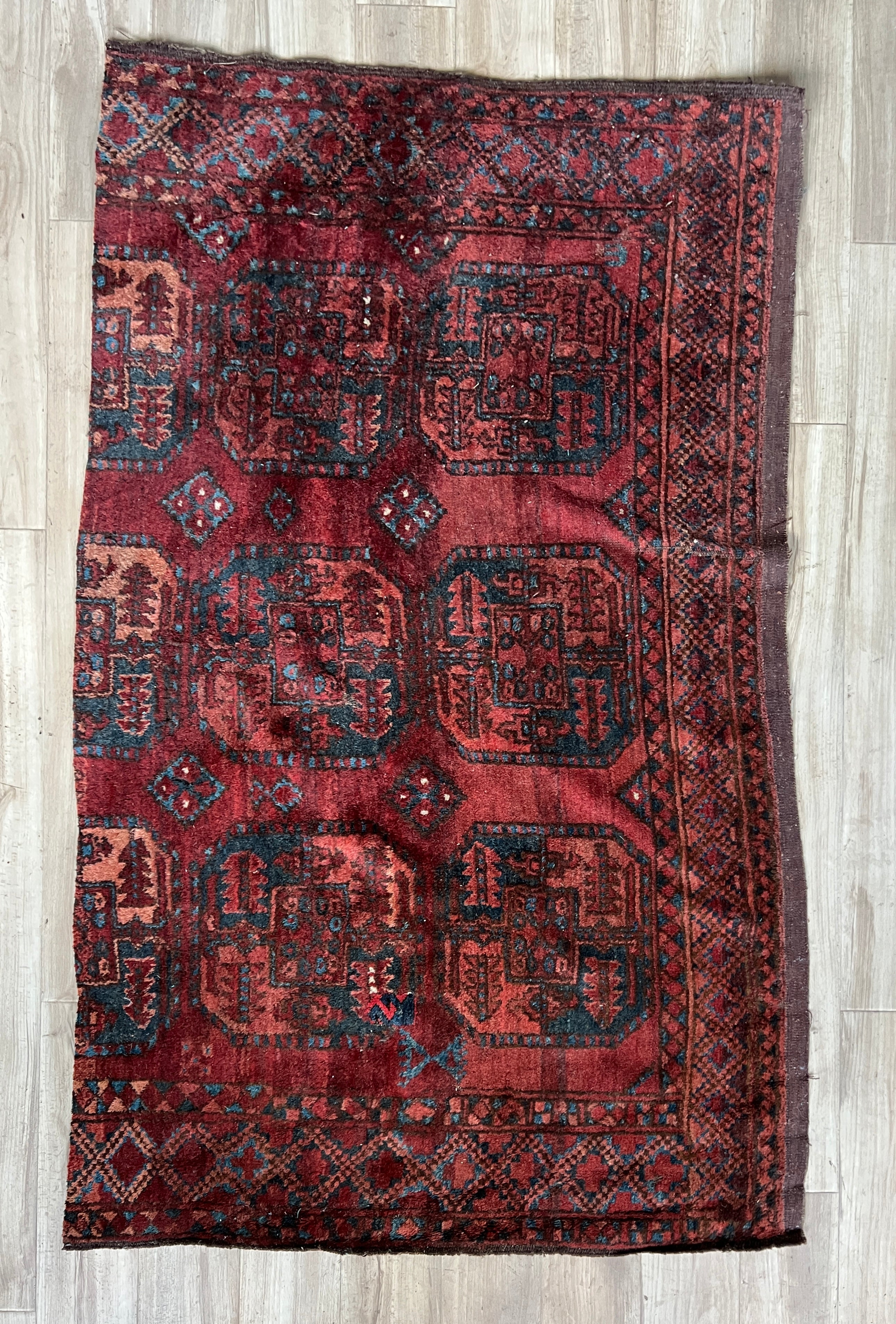 Vintage Hand Knotted Wool Rug Remnant