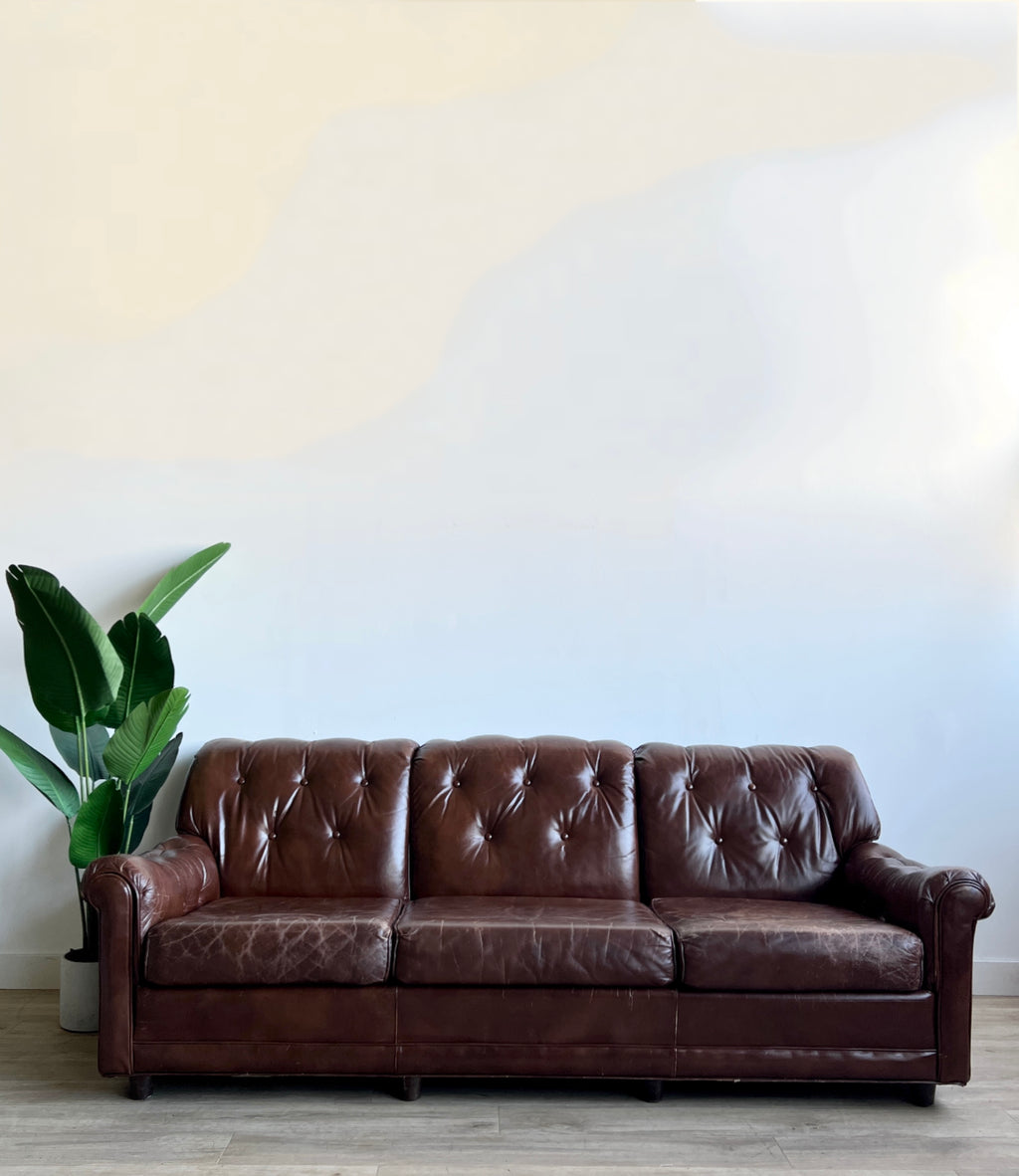 Vintage Button Tufted Leather Sofa