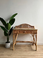 Project Vintage Wicker Desk with Glass Top