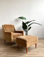 Vintage Mid Century Lounge Chair and Ottoman in Velvet