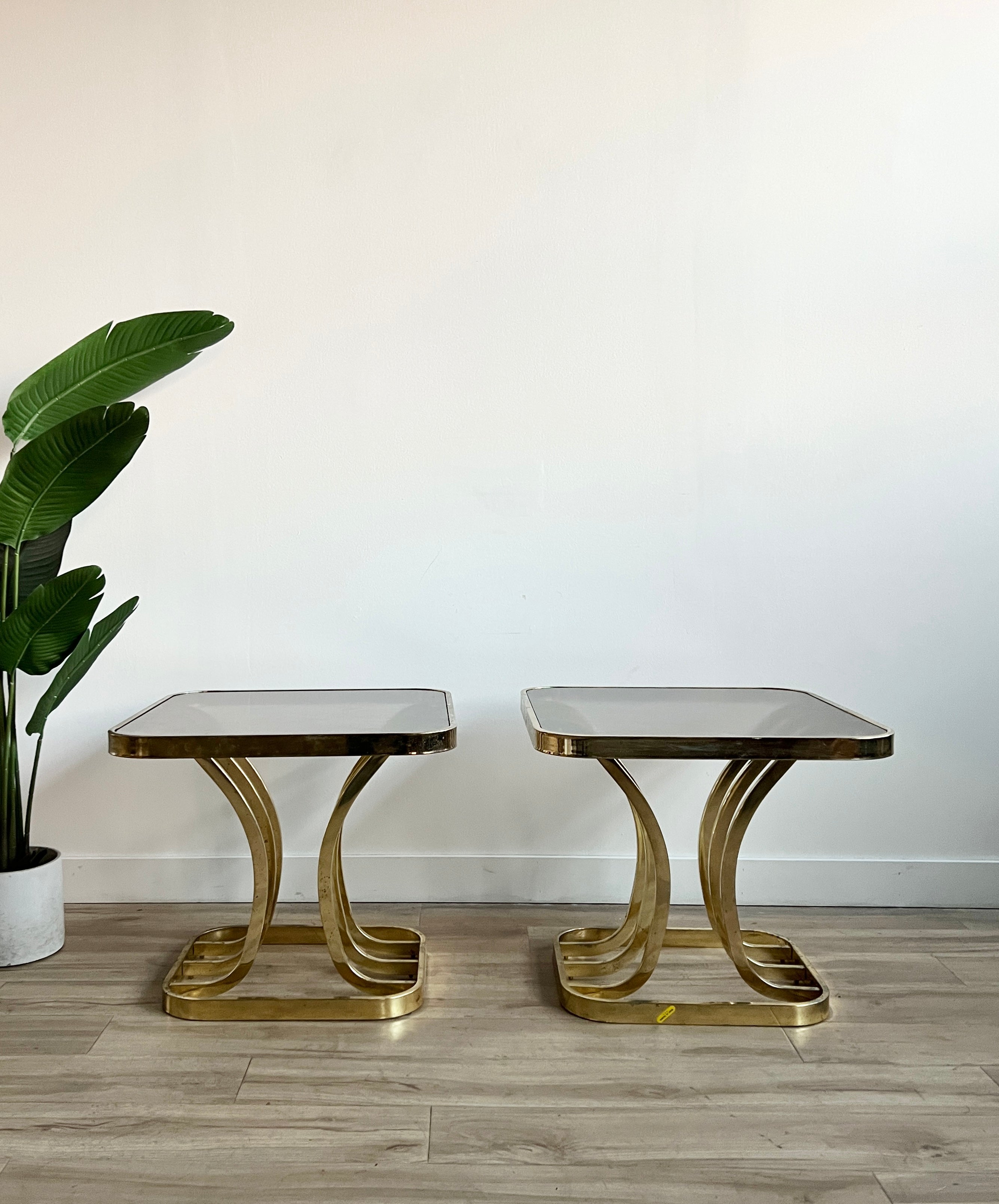 Pair of Vintage Brass Finish End Tables / Nightstands