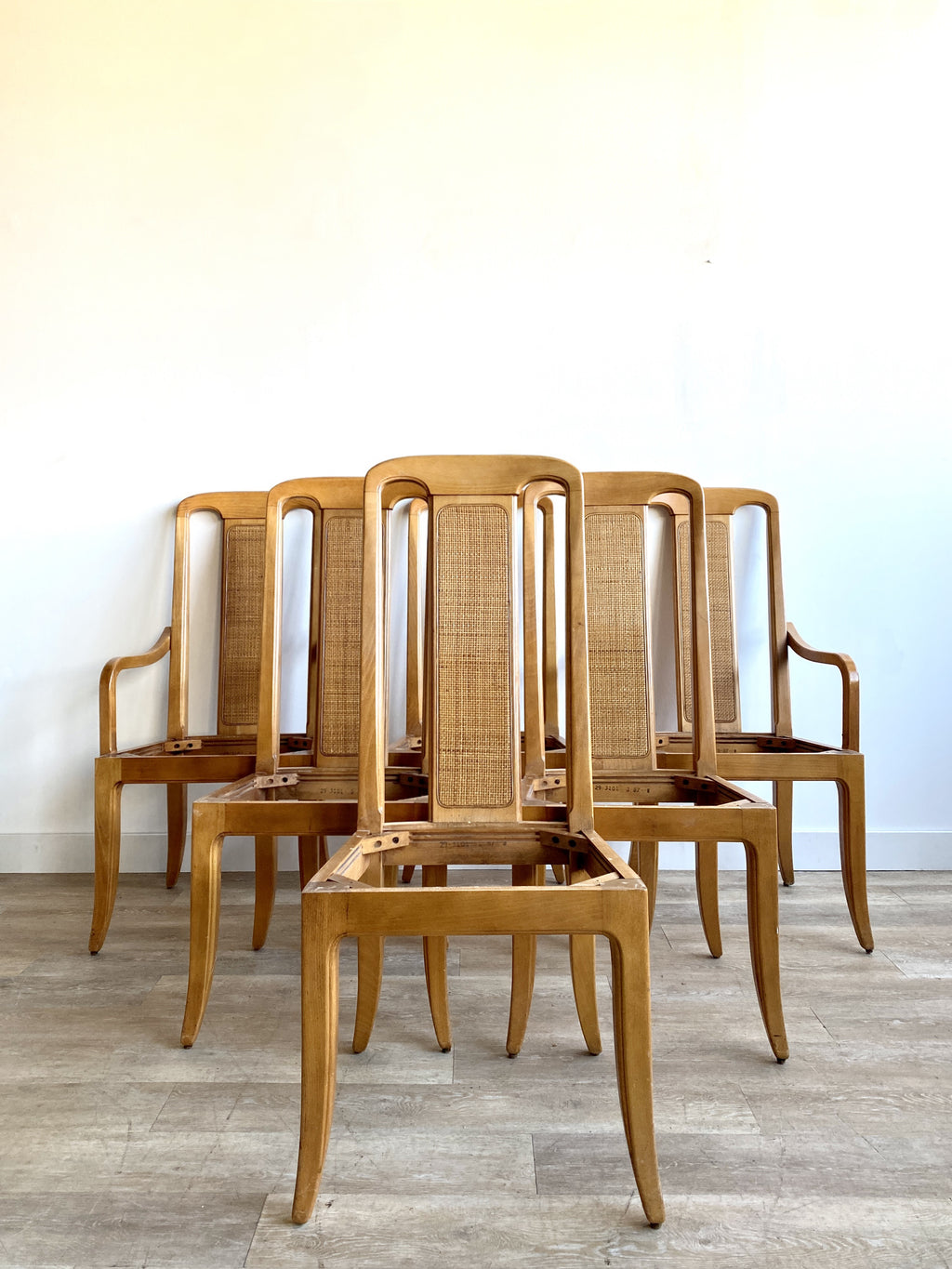 Set of Six Vintage Cane Back Dining Chairs in Your Choice of Fabric