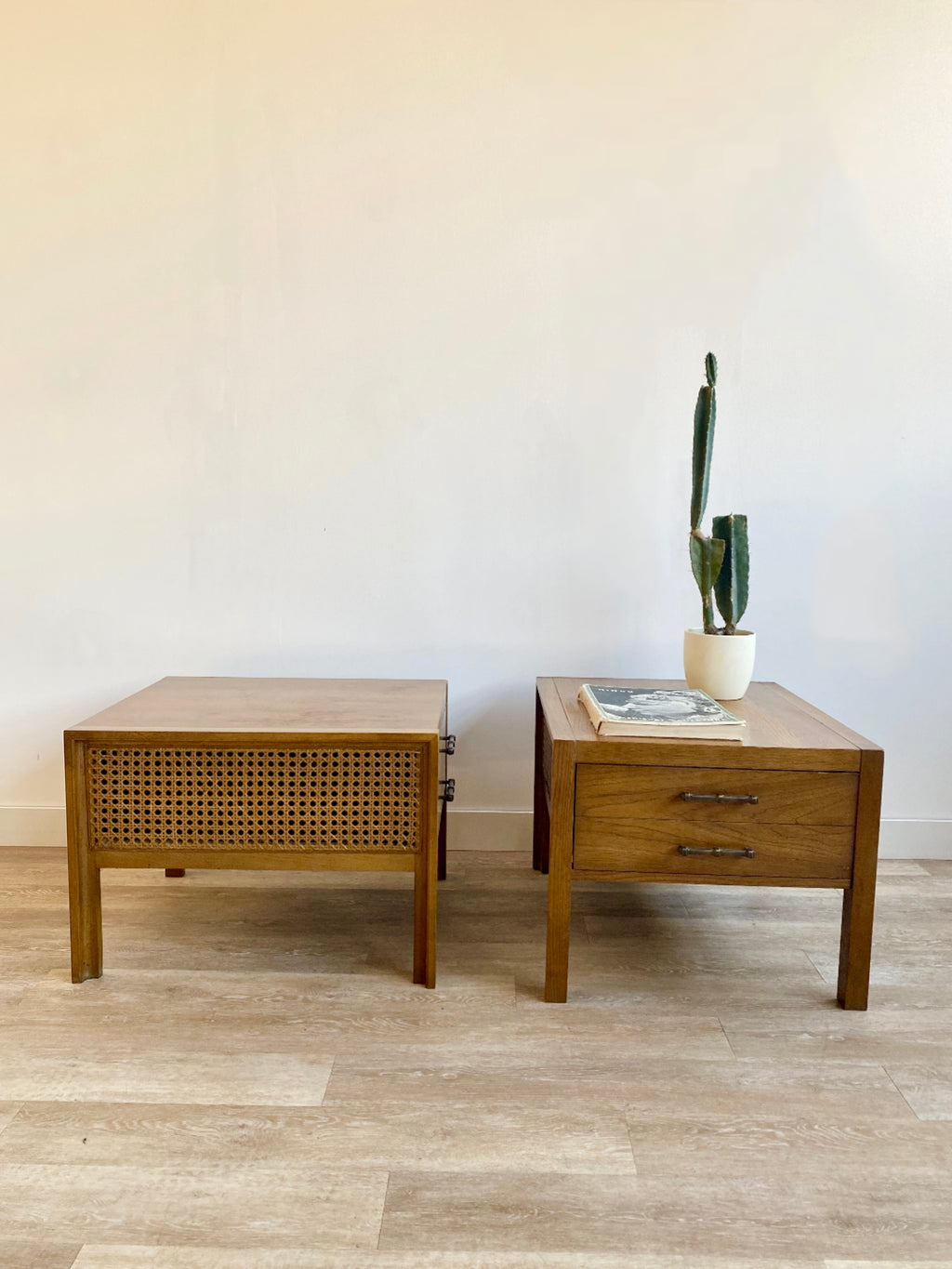 Pair of Vintage Mid Century Cane End Tables Nightstands