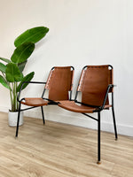 Vintage Mid Century Leather Sling Settee