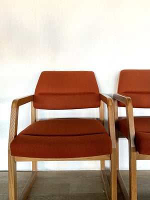 Set of Four Vintage Geometric Chairs in Orange