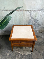 Mid-Century End Table / Nightstand with Travertine Top