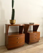 Pair of Mid-Century Nightstands with Brass Ring Pulls