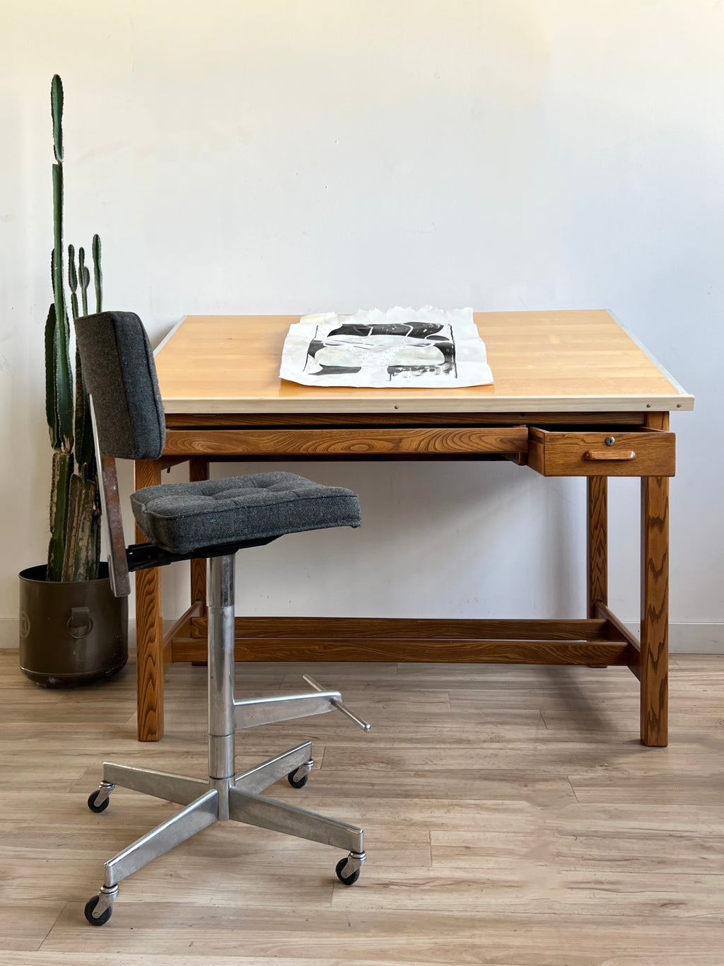Large Vintage Desk / Drafting Table with Drawers