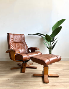 Vintage Mid Century Norwegian Lounge Chair with Ottoman