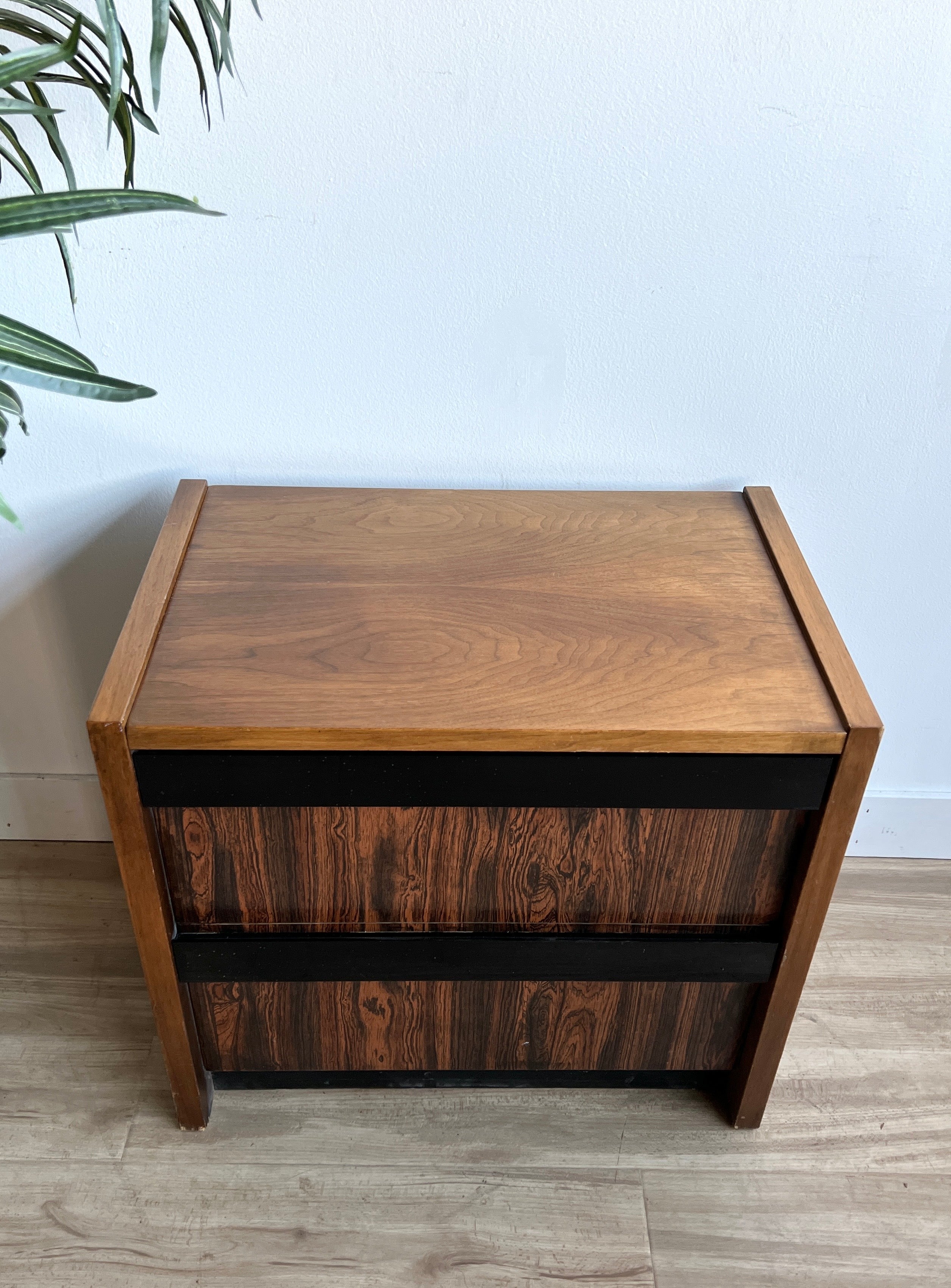 Vintage Mid Century Two Drawer Nightstand / End Table