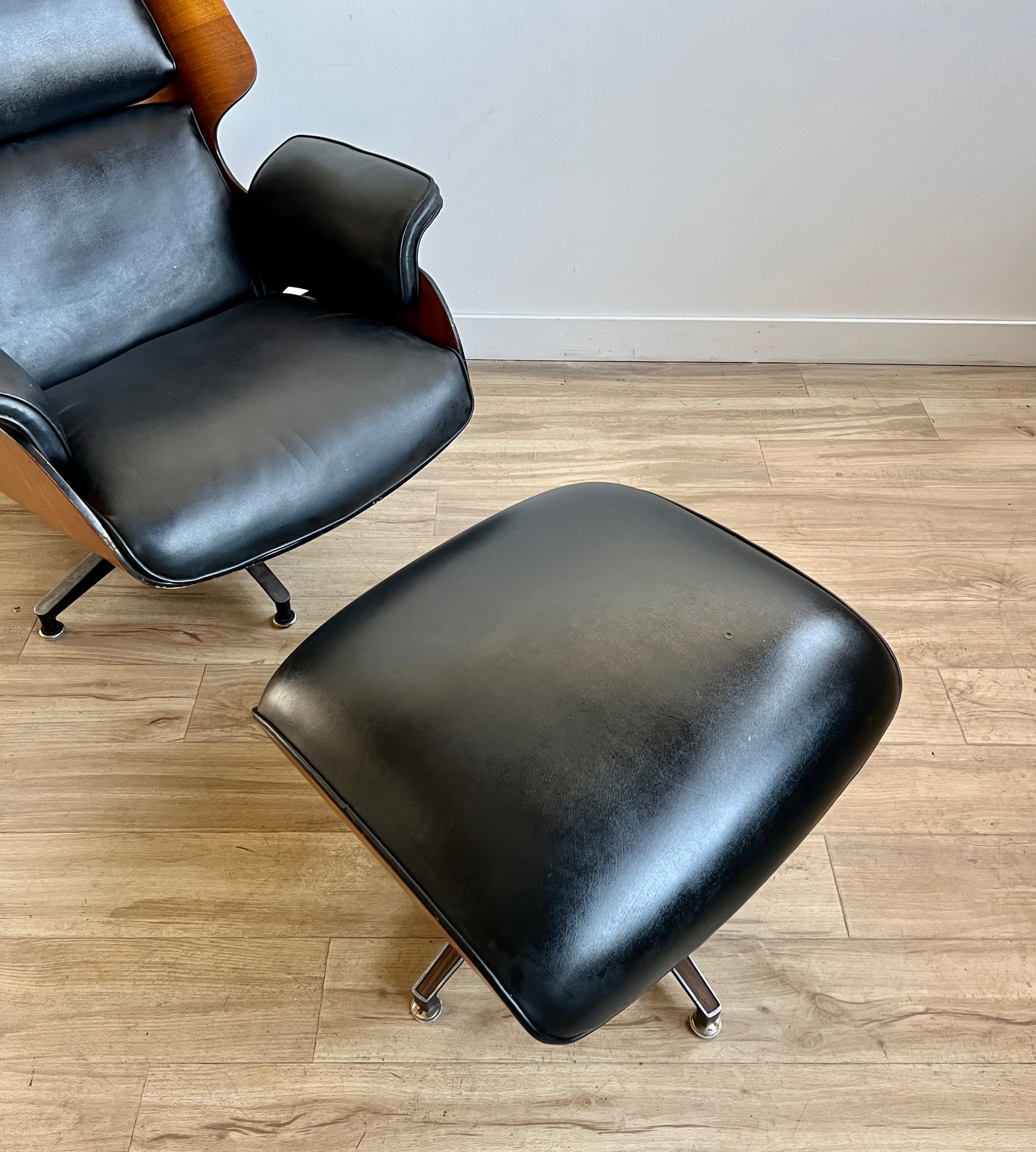 Vintage Drexel Declaration Vegan Leather Lounge Chair & Ottoman by Kipp Stewart