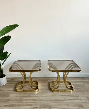 Pair of Vintage Brass Finish End Tables / Nightstands
