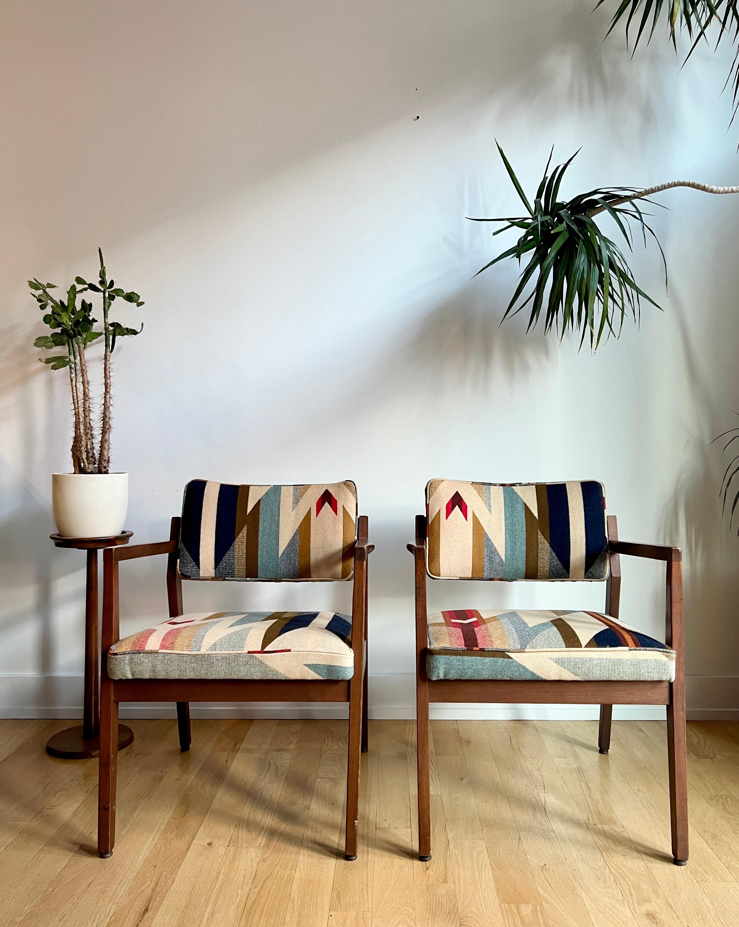 Pair of Vintage Mid Century Arm Chairs in Pendleton Wyeth Trail