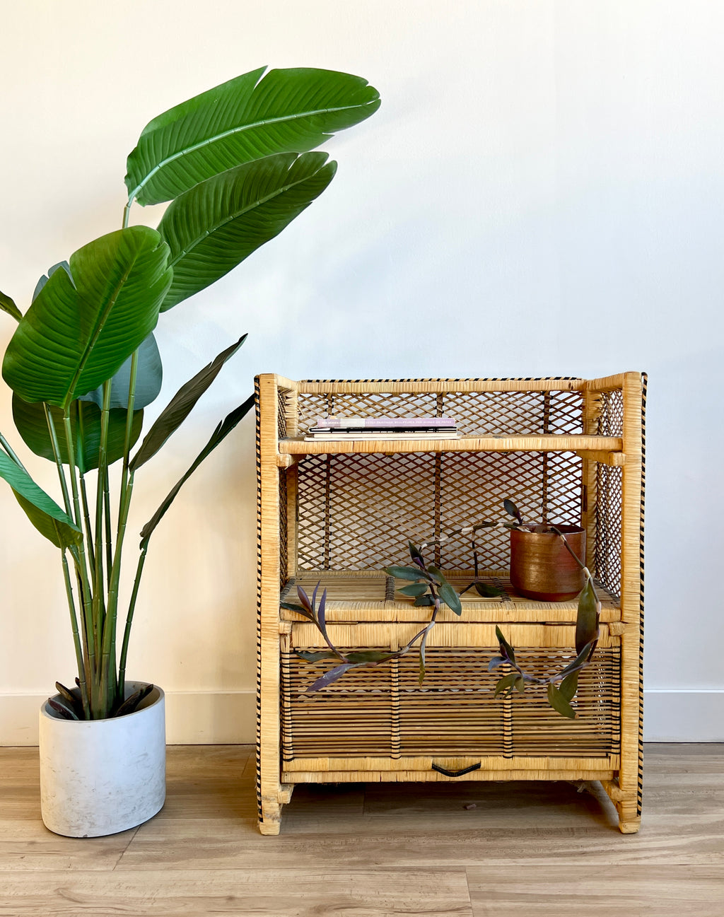 Vintage Wicker Shelving Unit