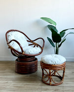Vintage Ratan Lounge Chair & Ottoman with New Upholstery