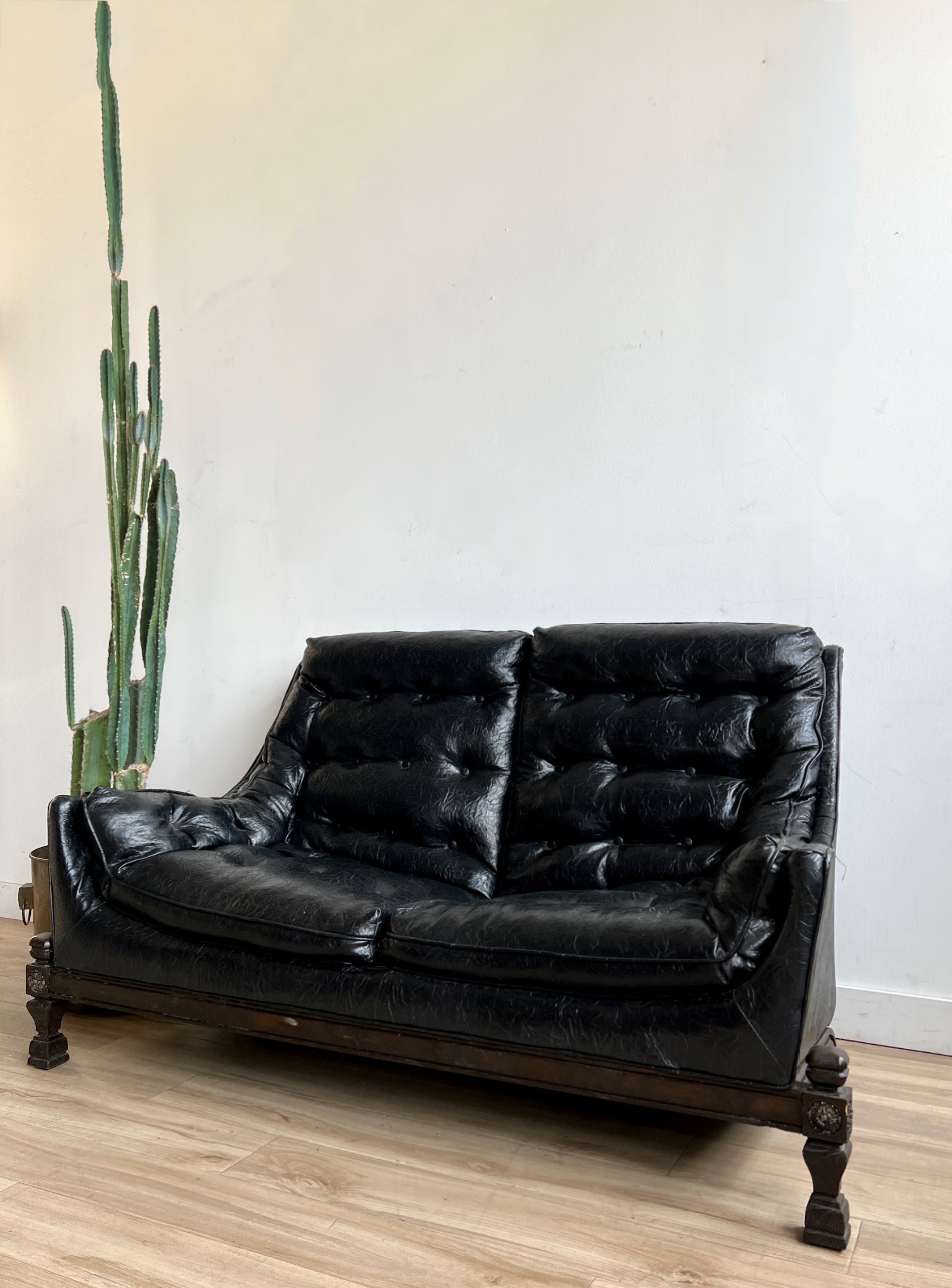 Small Vintage Mid Century Sofa in Vegan Leather