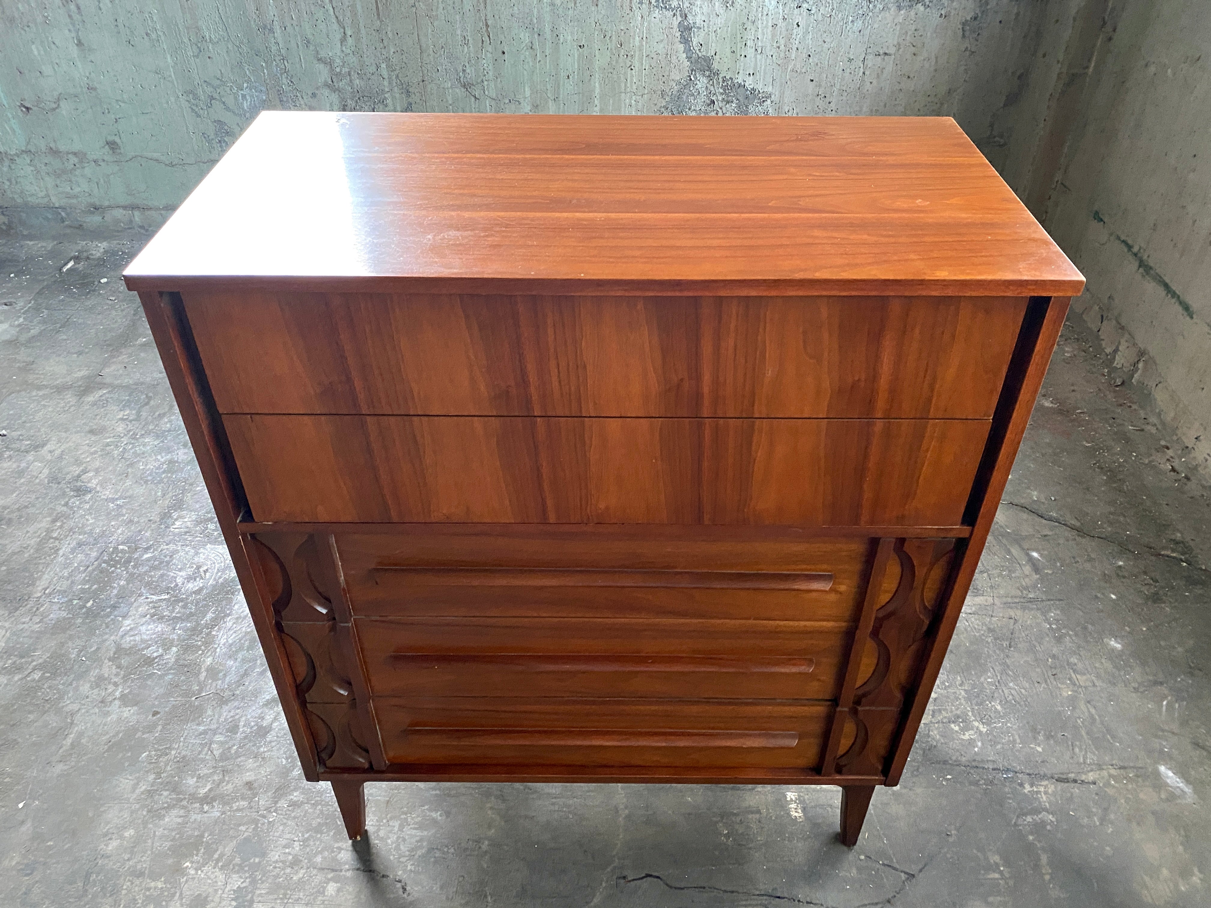 Vintage Mid-Century Five Drawer Dresser with Rosewood Accents