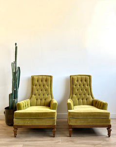 Pair of Vintage Velvet Mid Century Lounge Chairs
