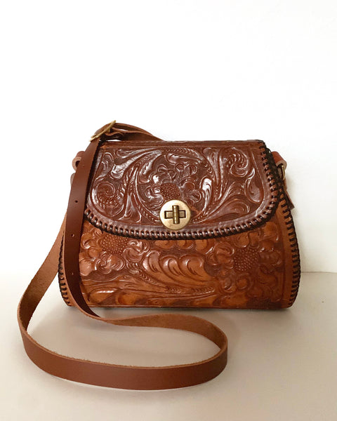 Vintage Tooled Leather Hand Bag