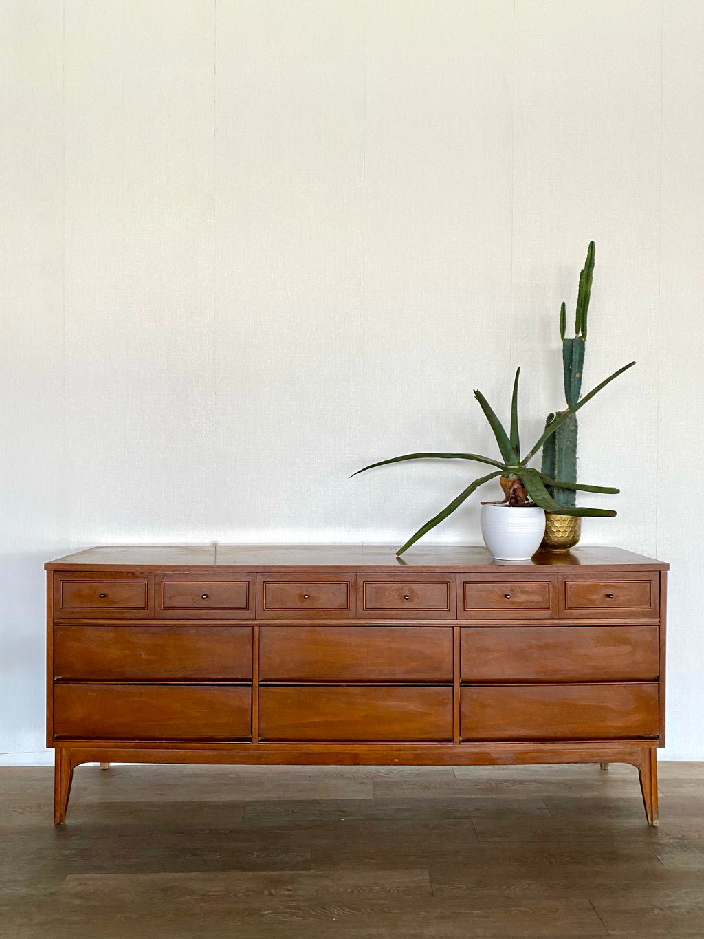 Long Mid-Century Nine Drawer Dresser