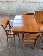 Mid Century Dining Set in Your Choice of Fabric with Six chairs and Hidden Leaf