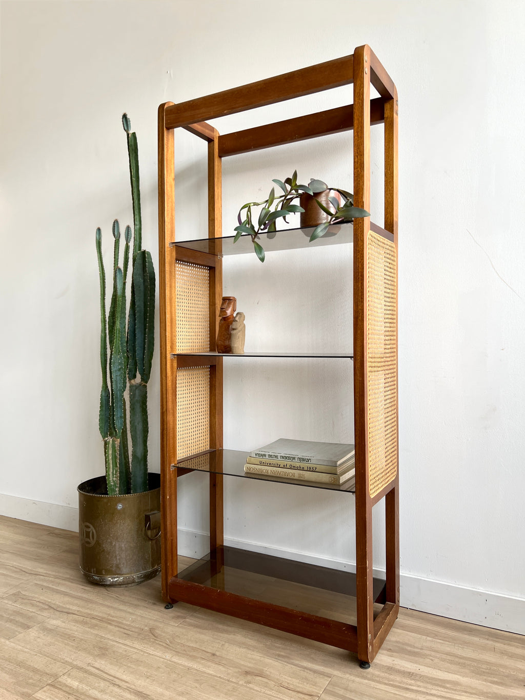Vintage Mid Century Shelf with Cane Detail