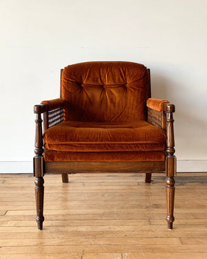 Vintage Velvet & Cane Chair