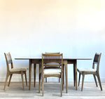 Vintage Mod Century Drexel Profile Dining Table + Four Chairs + Three Leaves
