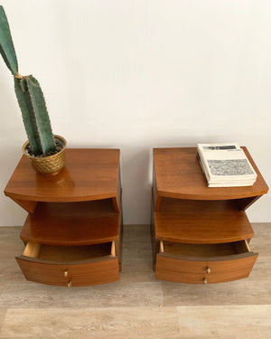 Pair of Mid-Century Nightstands with Brass Ring Pulls