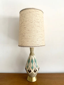 Mid Century Lamp in White, Teal & Brown