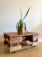 Vintage Mastercraft Factory Furniture Cart Coffee Table with Leather Top
