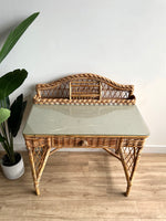 Project Vintage Wicker Desk with Glass Top