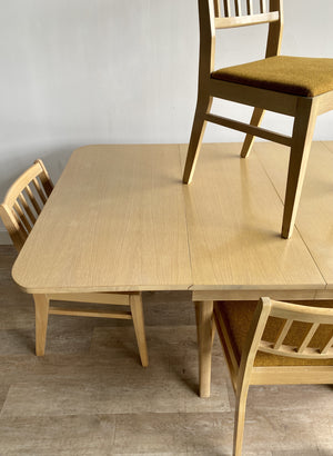 Mid-Century Dining Set with Original Mustard Upholstery + 2 Leaves