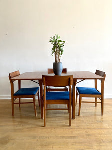 Mid-Century Dining Set with Fresh Blue Velvet Upholstery