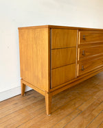 Mid-Century Dresser with Brass Pulls & Nine Drawers