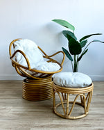 Vintage Rattan Lounge Chair & Ottoman w/ New Upholstery
