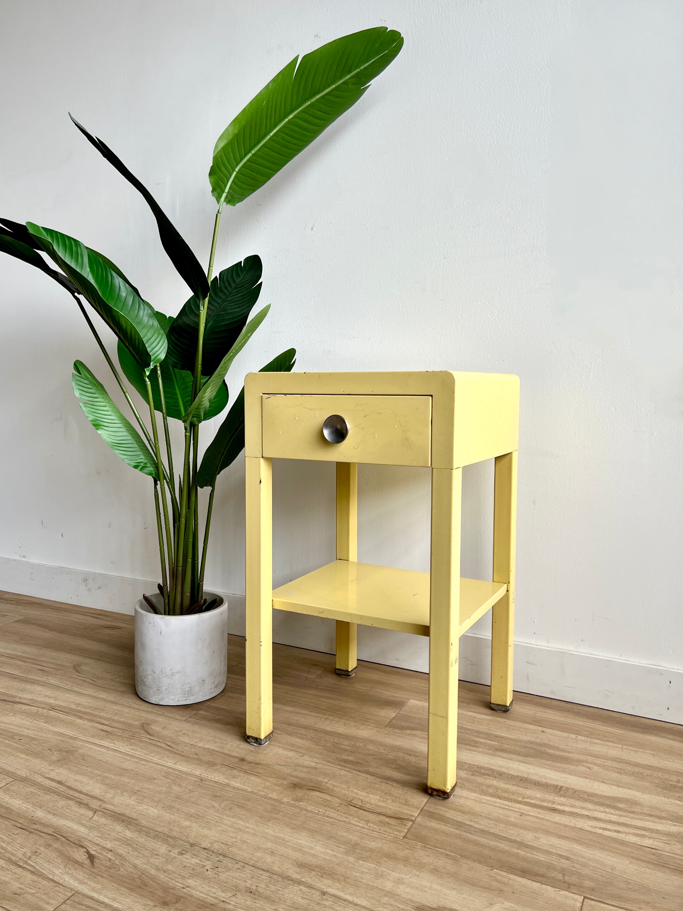 Vintage Yellow Metal Nightstand / End Table