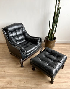 Vintage Mid Century Lounge Chair & Ottoman in Vegan Leather