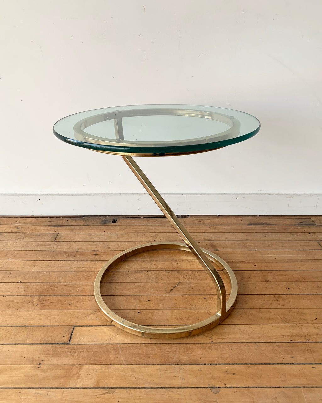 Vintage Brass End Table / Nightstand with Glass Top