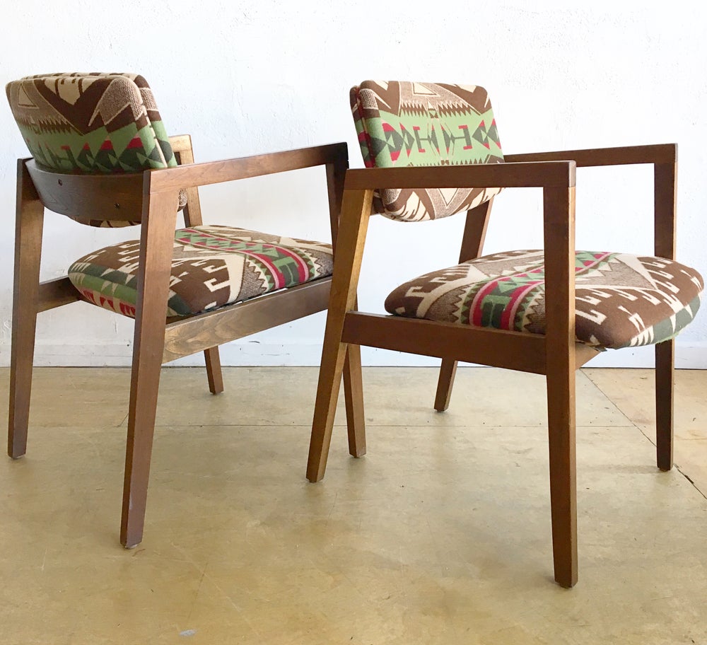 Mid-Century Arm Chairs in Pendleton Wool