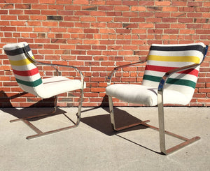 Pair of mid-century arm chairs in Pendleton wool