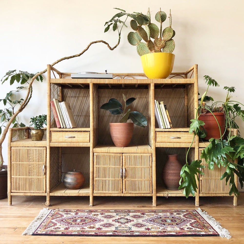Vintage Wicker Wall Unit