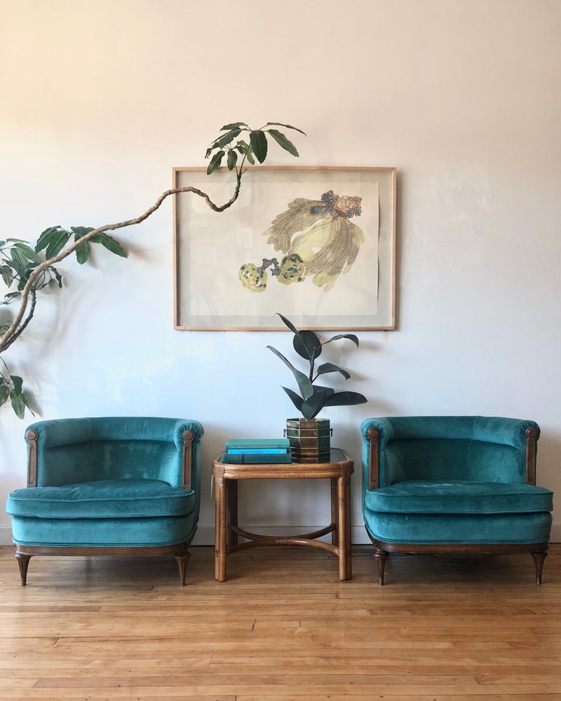Mid-Century Velvet Lounge Chairs in Aquamarine