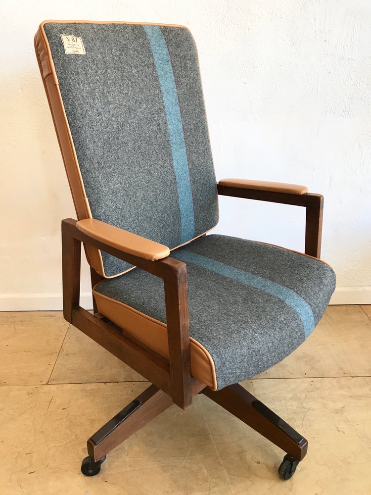 Mid-Century Office Chair Upholstered in WWII Australian Wool & Leather